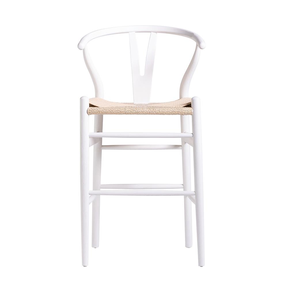 Mid-Century Scandi Bar Stool - White Frame - Natural Seat - 66cm