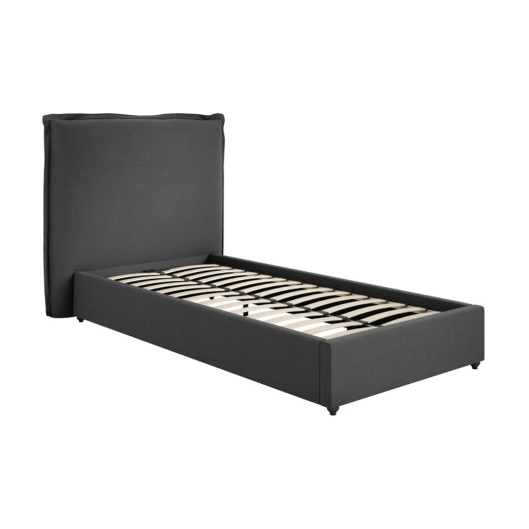 Oasis Single Bed Frame - Deep Grey Linen Blend Fabric - Padded Headboard