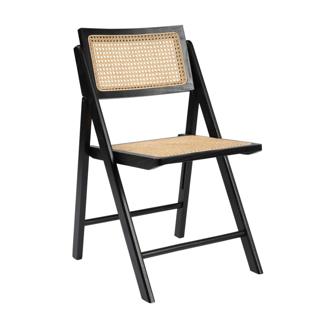 Rory Dining Chair - Natural Rattan Seat - Black Folding Frame