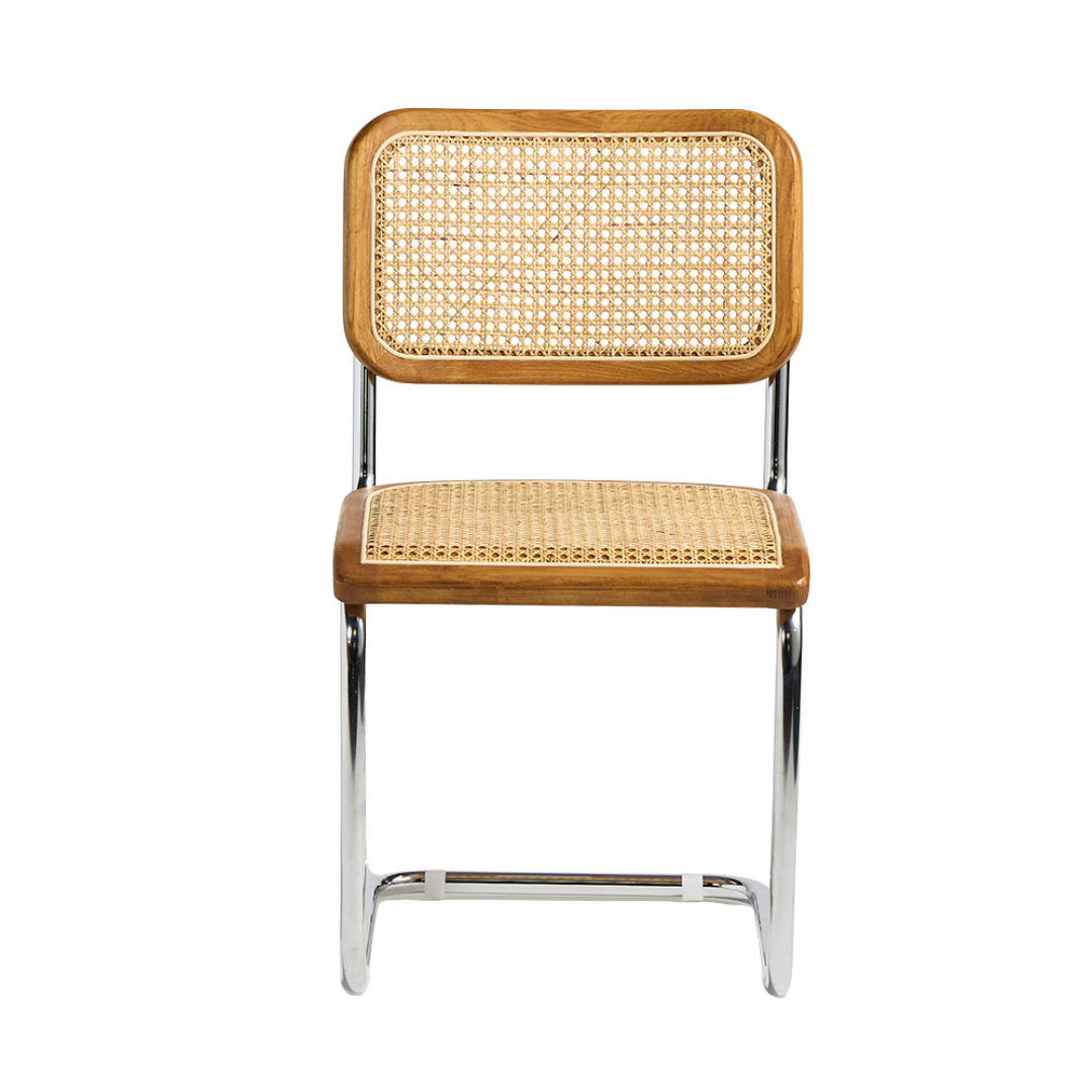 Cesca Inspired Dining Chair - Brown & Natural Rattan Cane Seat - Chrome Frame
