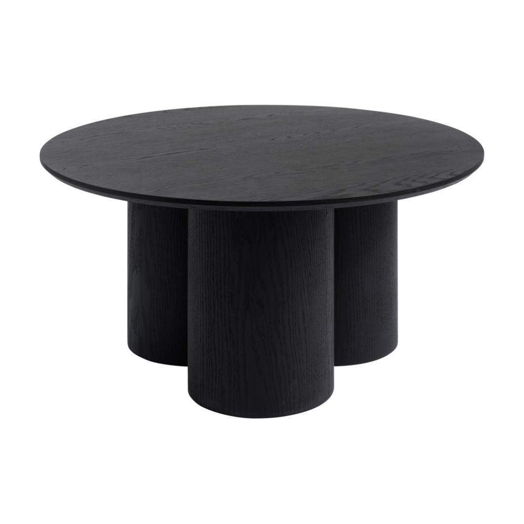 Sphere Black Coffee Table - Wood Grain Round Top - Curved Cylindrical Base - 80 x 40cm