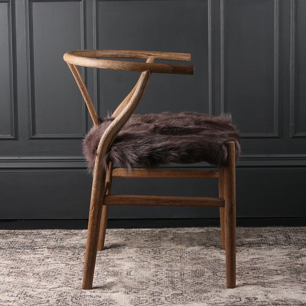 wood chair with fur seat