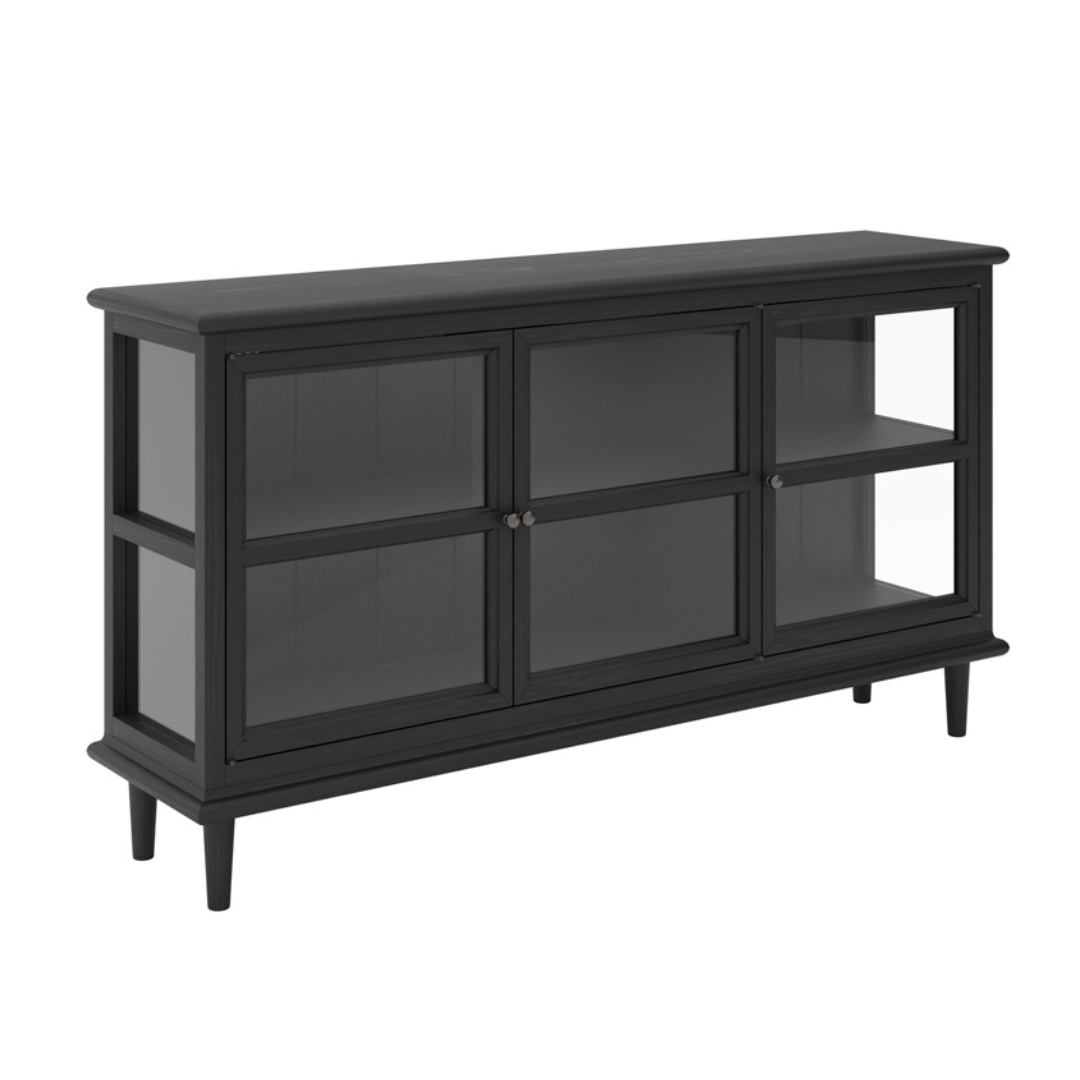 OTI Westport Sideboard - Clear Glass Front - Black Matt Wood Grain - 41 x 155 x 74cm