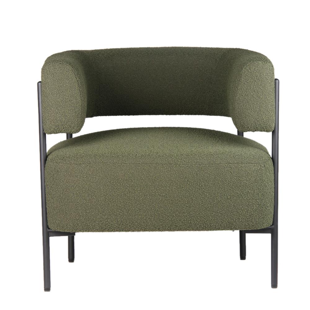 Cheam Occasional Armchair - Green Boucle Seat - Black Curved Metal Frame