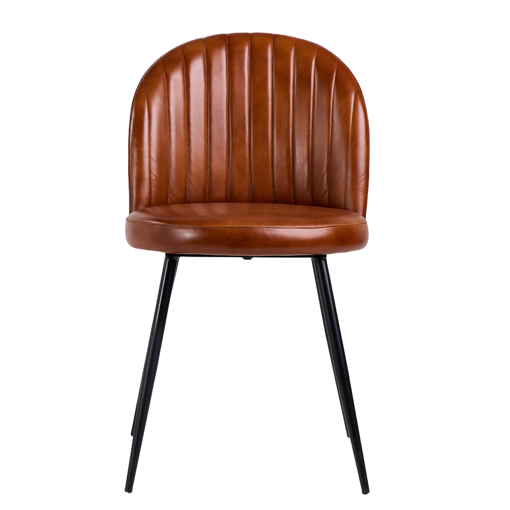 Ducie Dining Chair - Tan Leather Seat - Black Base