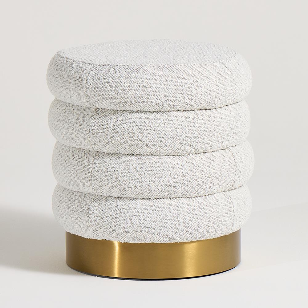 Eden Round Pouffe - Natural Boucle Pouf Seat - Gold Metal Base