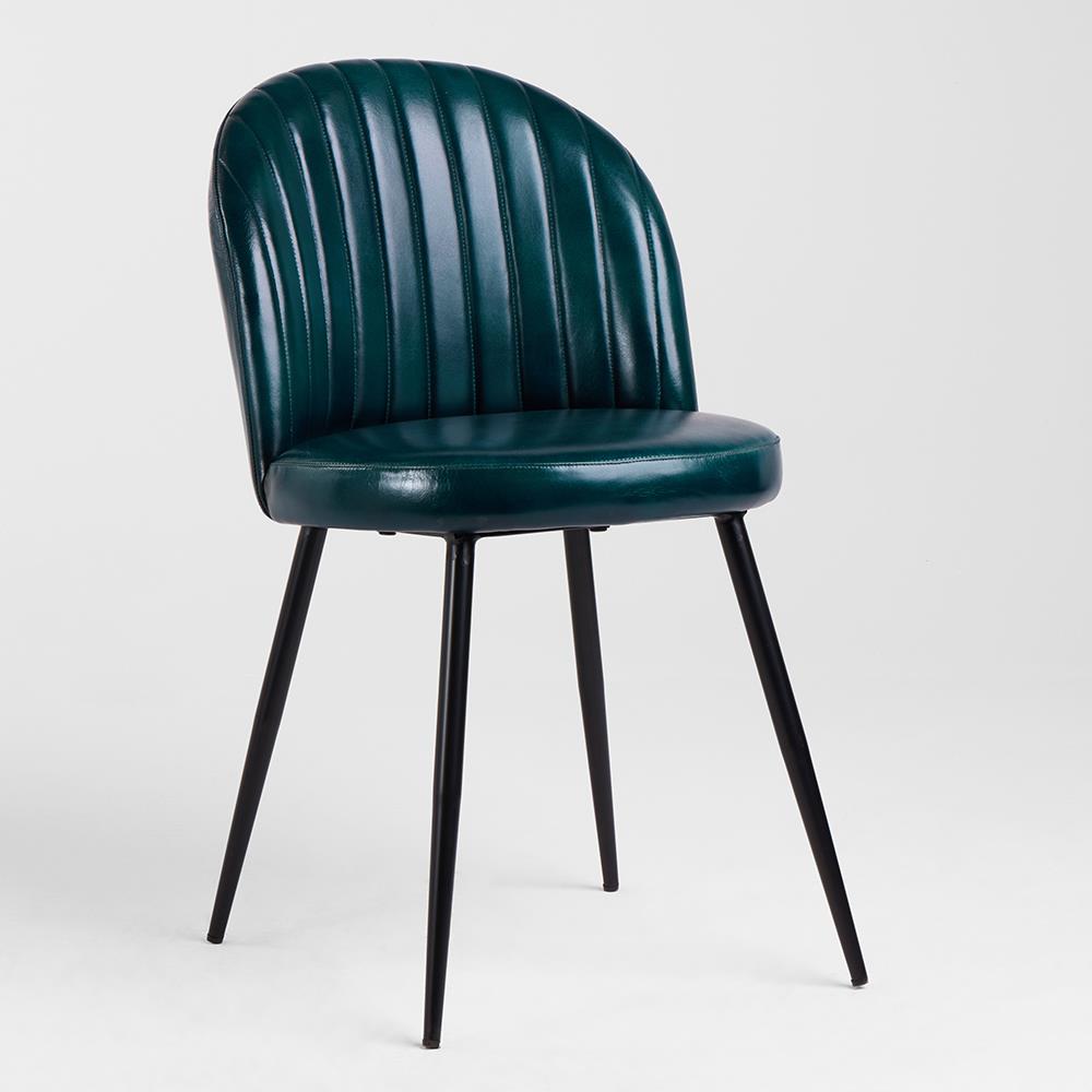 Ducie Dining Chair - Teal Blue Leather Seat - Matt Black Metal Base