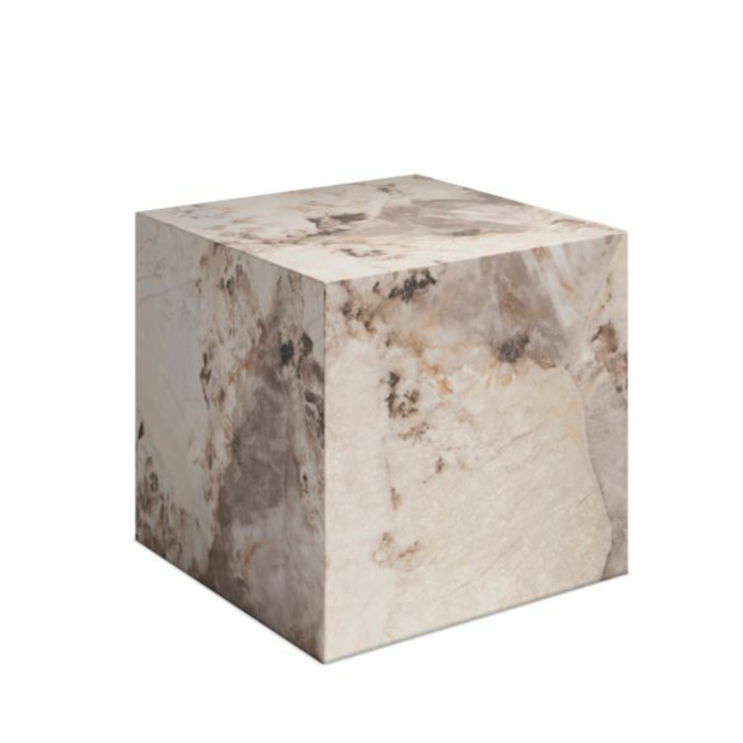 OTI Sur Side Table - Pandora Marble Effect - Square Sculptural Design