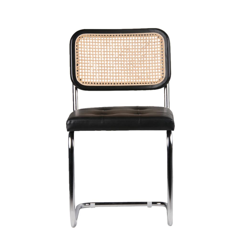 Cesca Inspired Dining Chair - Black PU Leather Seat - Chrome Frame