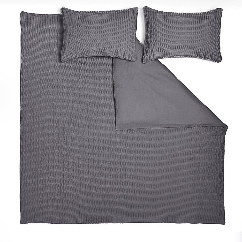 One Thirty Five Dark Grey Waffle Cotton Single Duvet Cover & Pillowcase Set