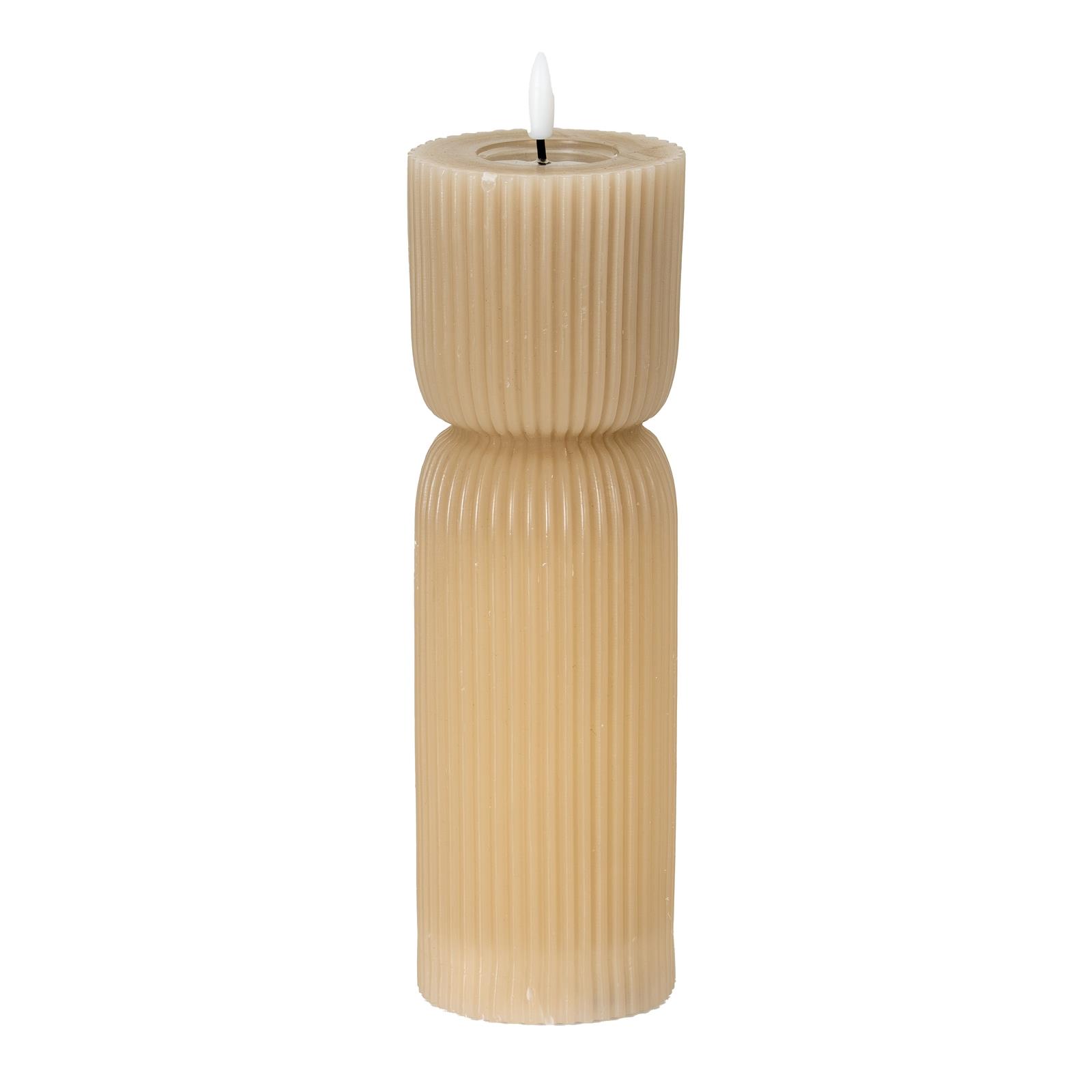Luxe LED Candle - Stone - Real Wax - Carved Ribbed Effect - 7 x 24cm