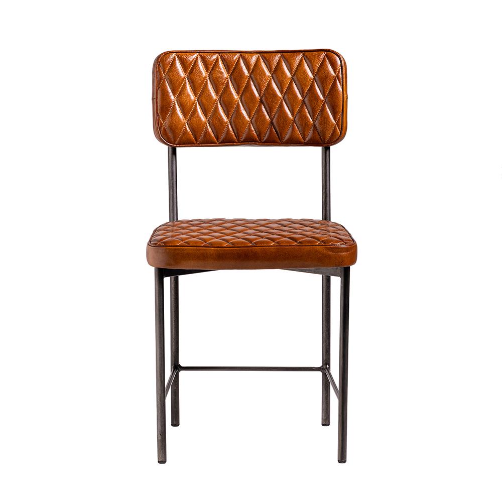 Smithfield Dining Chair - Tan Real Leather Seat - Natural Metal Frame