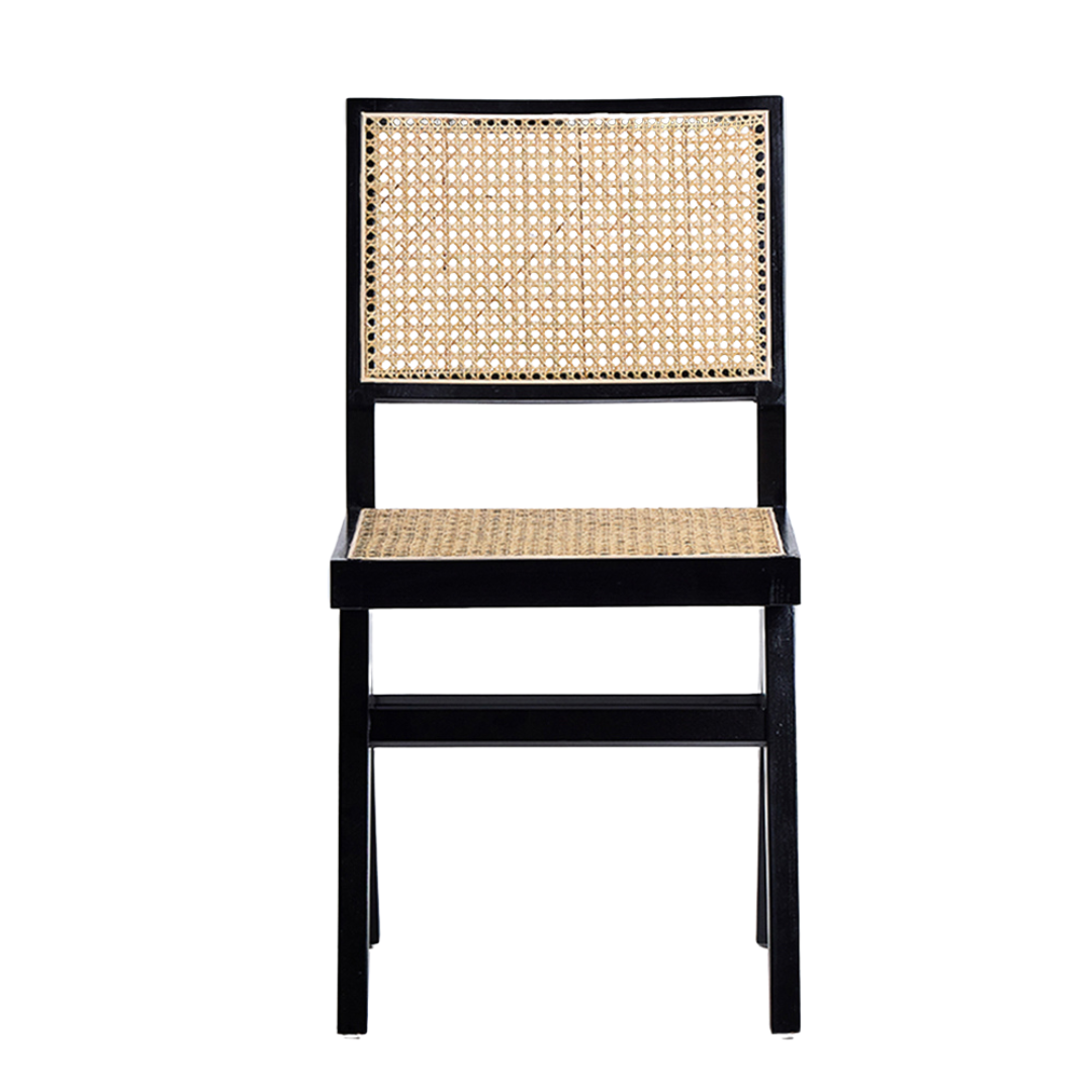 Dimo Dining Chair - Natural Rattan Seat - Black Solid Frame