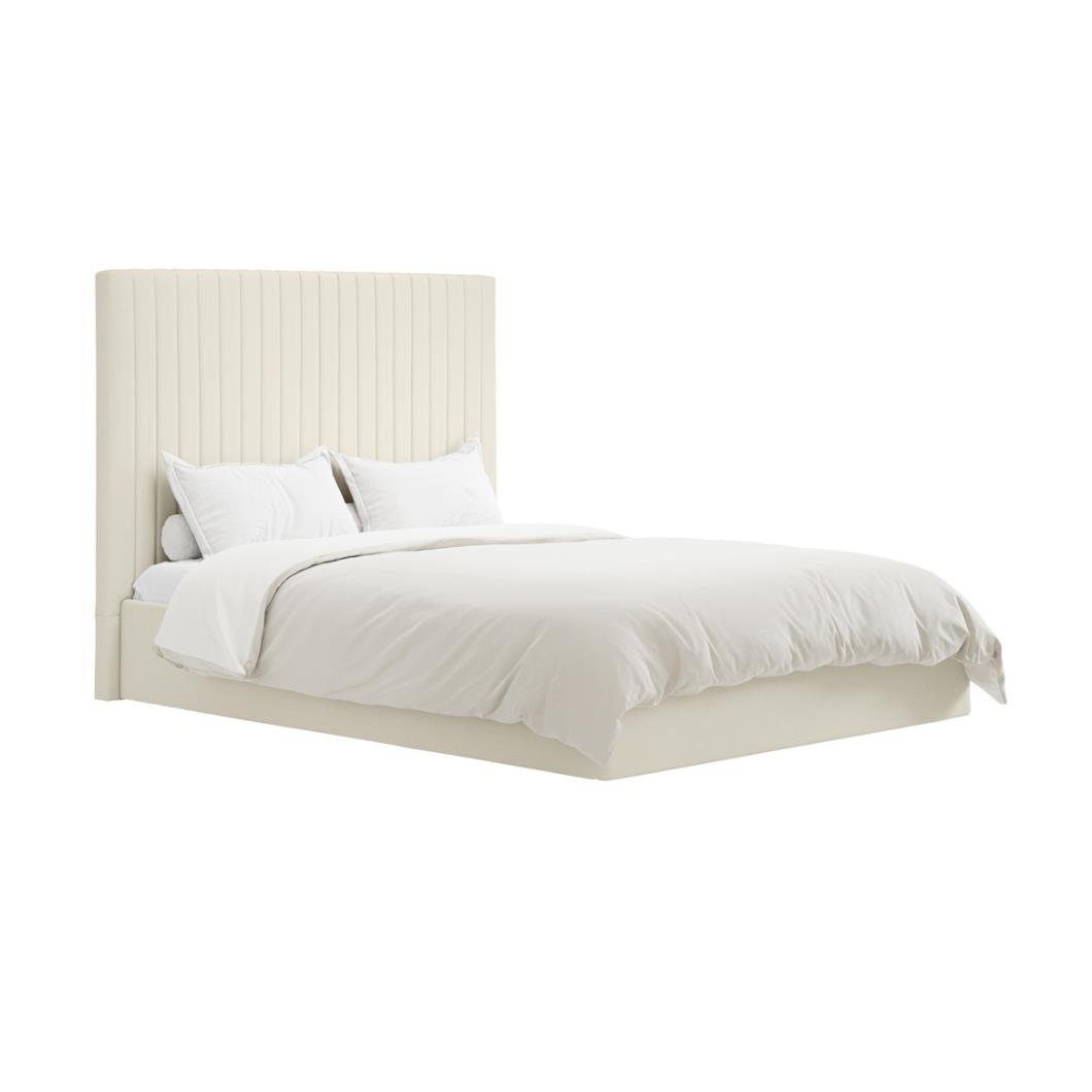 Luna Ottoman Storage Double Bed - Soft Milk Velvet Upholstered Tall Frame