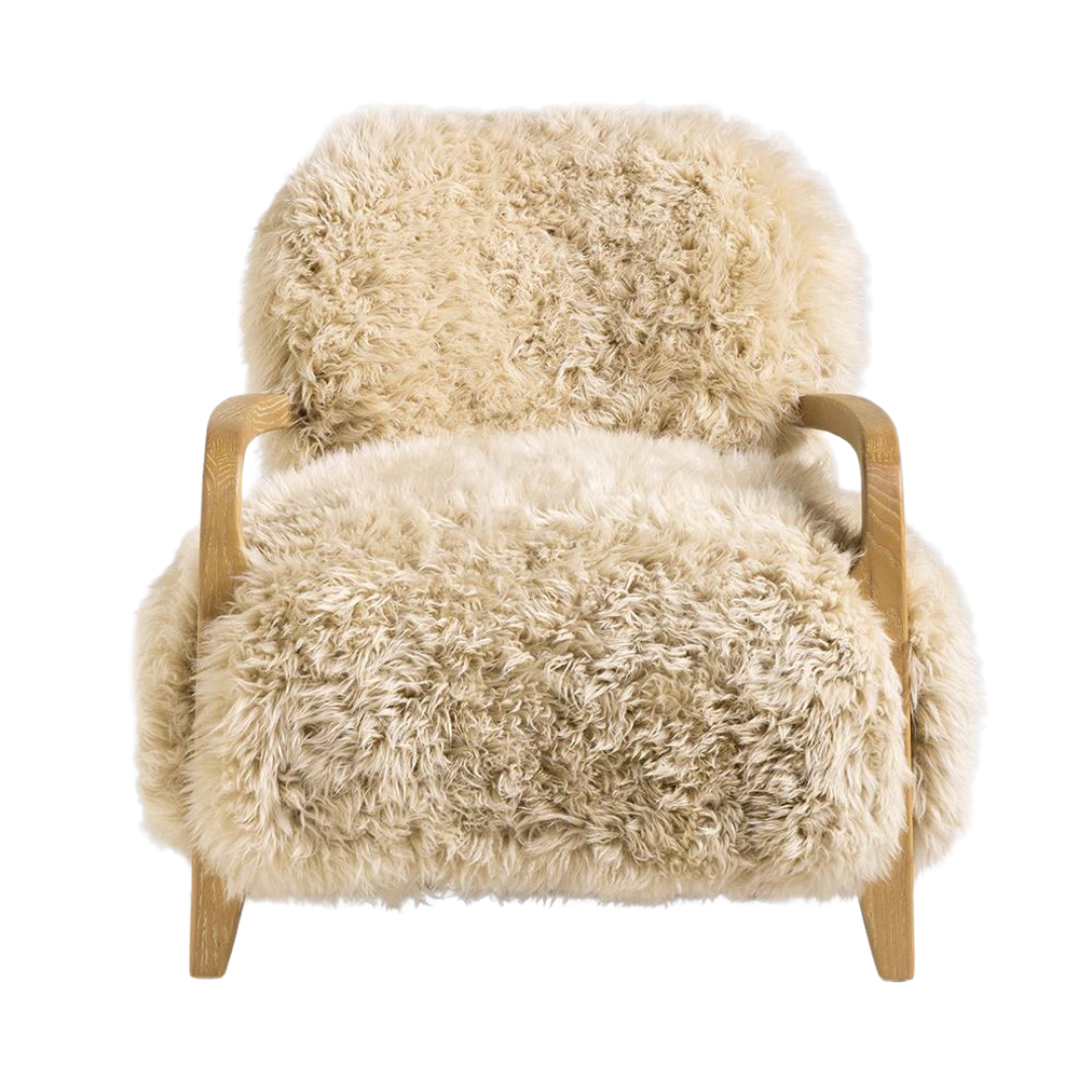 Eskimo Accent Chair - Long Real Sheepskin Fur - Natural - Solid Oak Frame