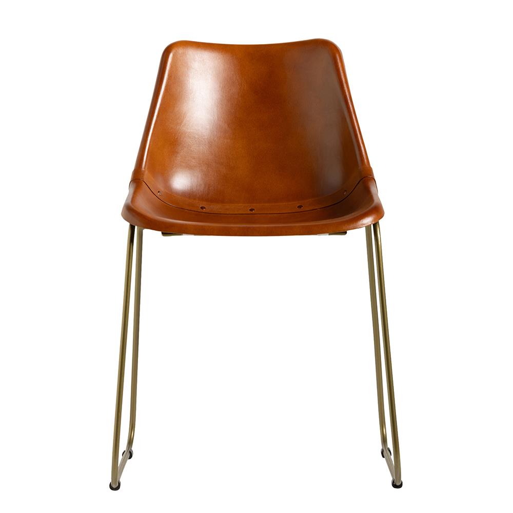 Deluxe RH Dining Chair - Plain Tan Real Leather Seat - Gold Base