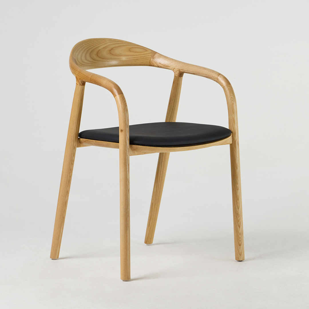 Copenhagen Dining Chair - Black Faux Seat Pad - Oak Bow Back Frame