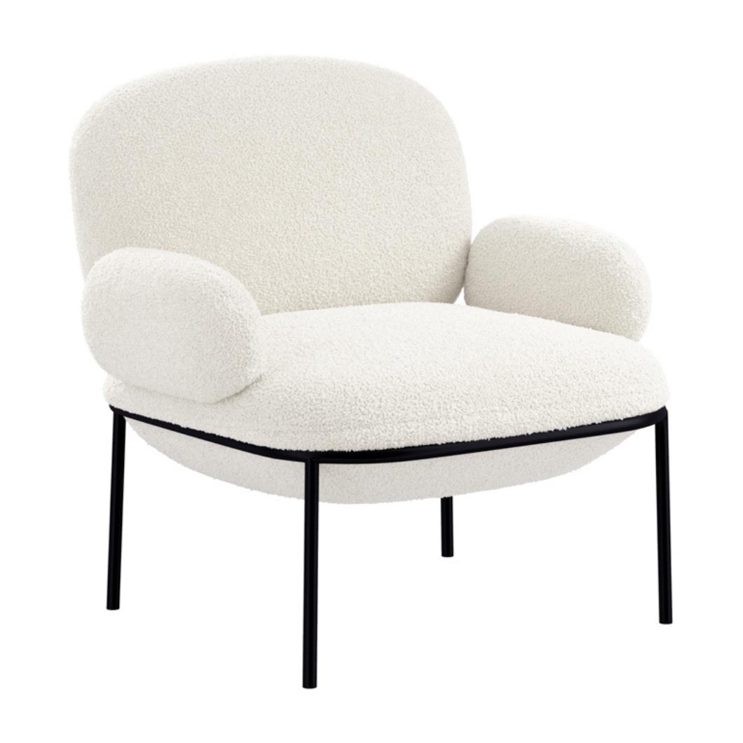 Osca Accent Chair - Ivory Sherpa Fabric Seat - Black Metal Frame