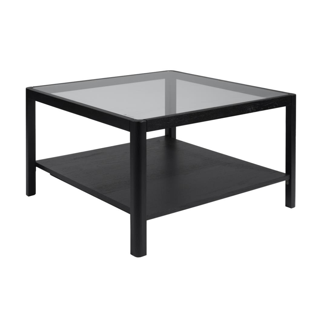 Oakley Coffee Table - Glass Square Top - Black Wood Grain Frame - 80 x 45cm