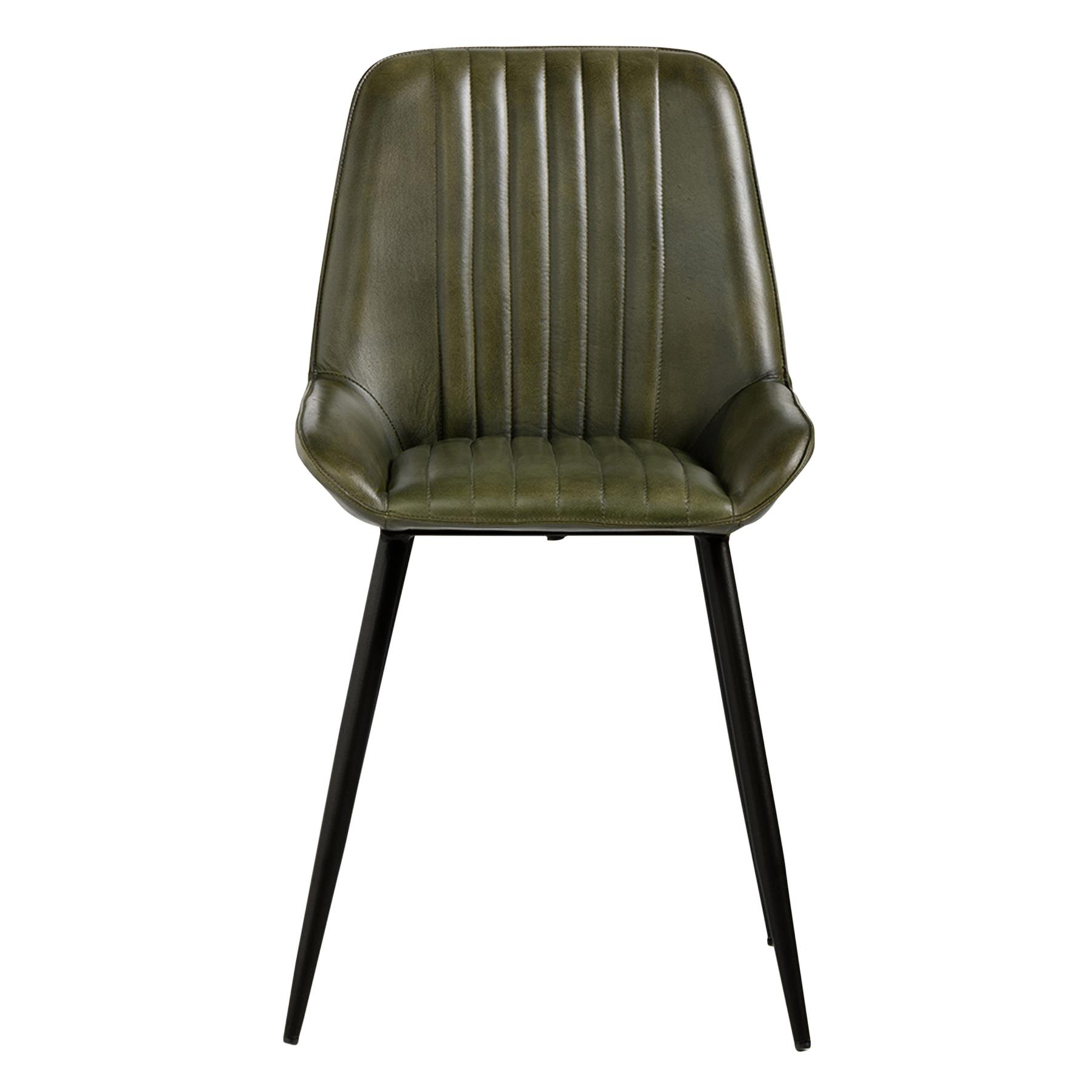 Brooklyn Dining Chair - Green Real Leather Seat - Black Base