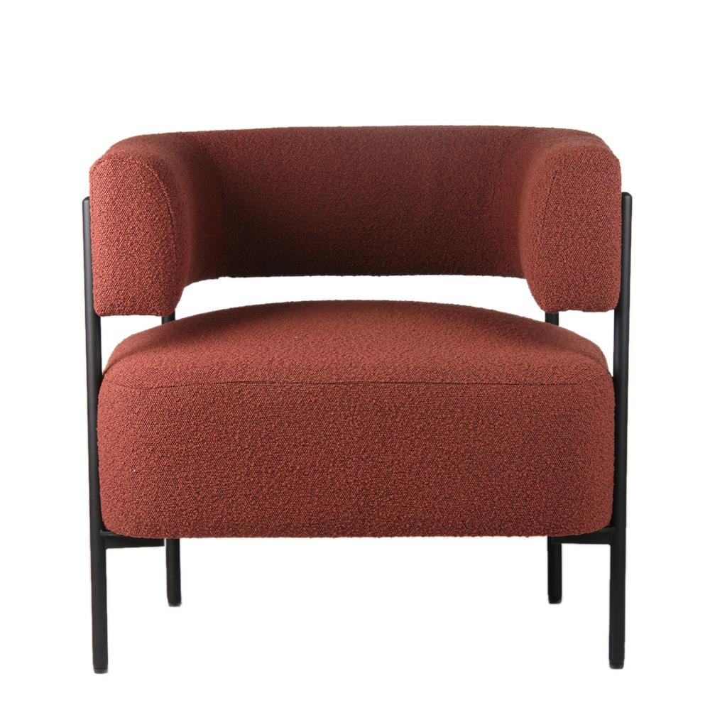 Cheam Occasional Armchair - Rust Boucle Seat - Black Curved Metal Frame