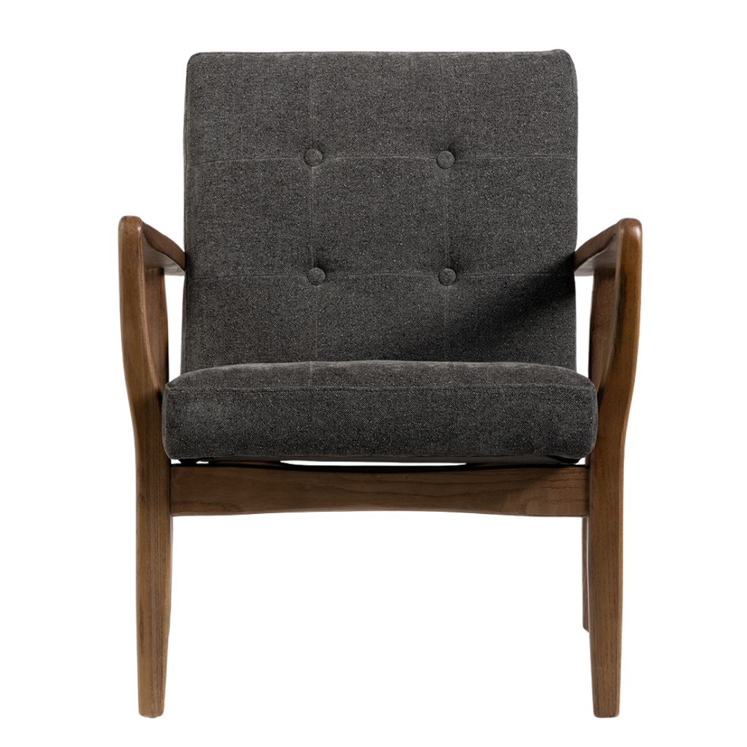 Clark Armchair - Charcoal Fabric Button Backed Seat - Elm Frame