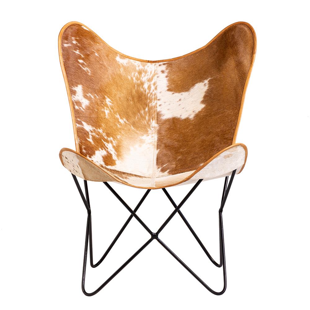 Butterfly Accent Chair - Brown White Cow Hide Seat - Black Base