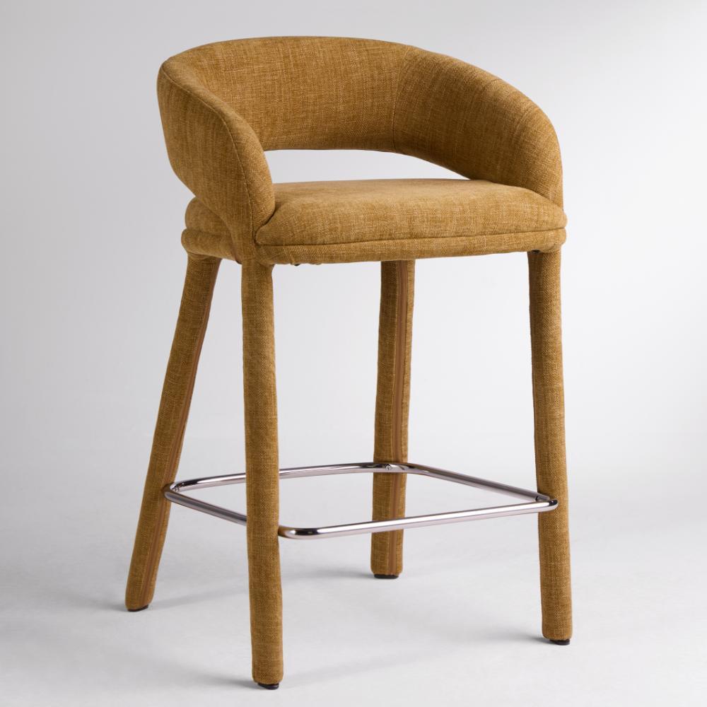 Hagen Bar Stool - Pumpkin Orange Fabric Seat - Fully Upholstered Frame - 65cm