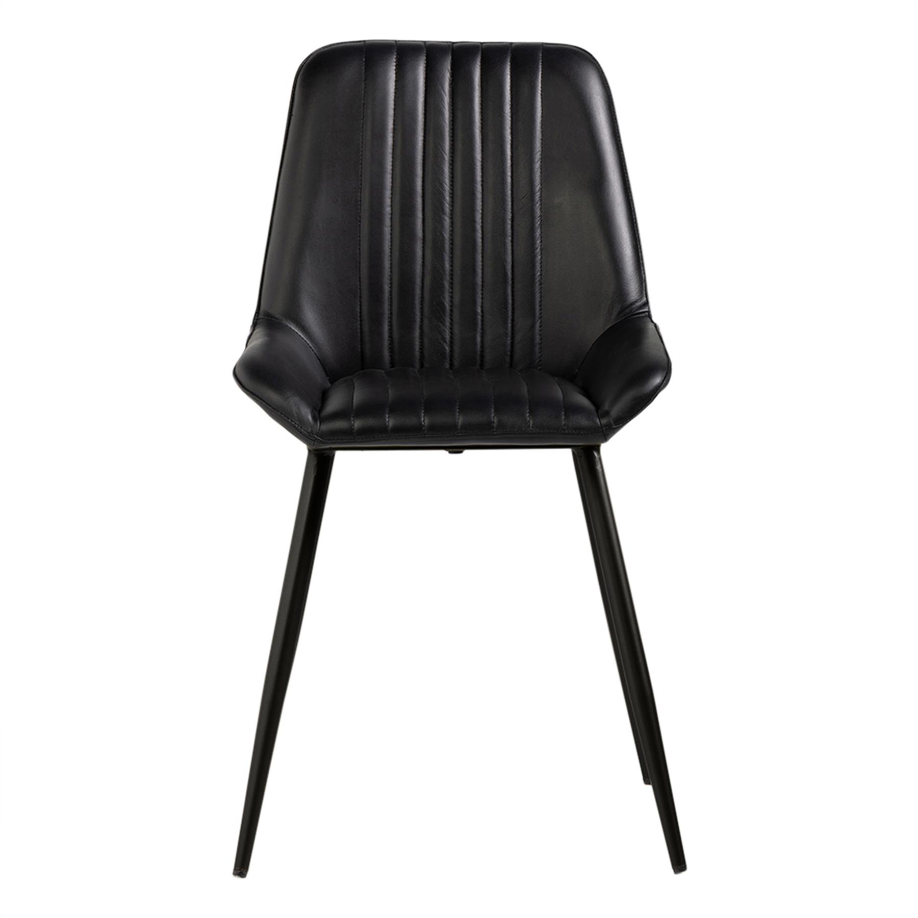 Brooklyn Dining Chair - Antique Black Real Leather Seat - Black Base