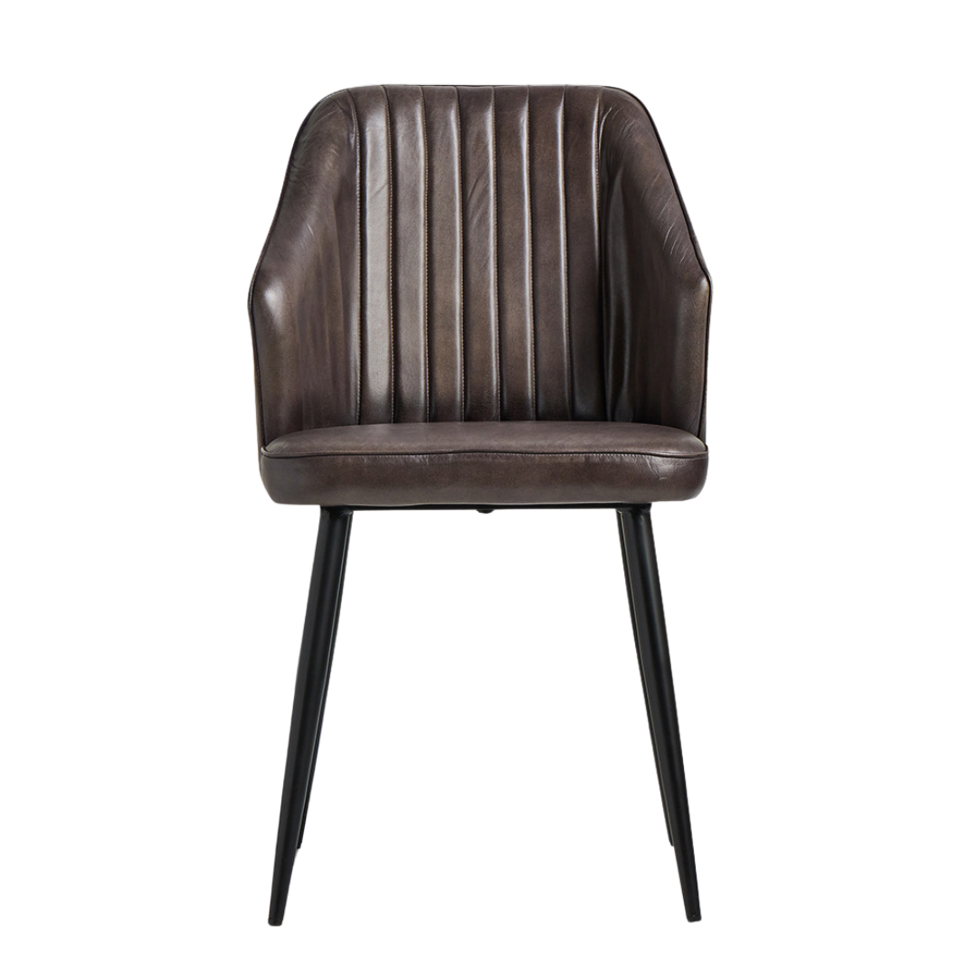 Portland Dining Chair - Grey Real Leather Seat - Black Base