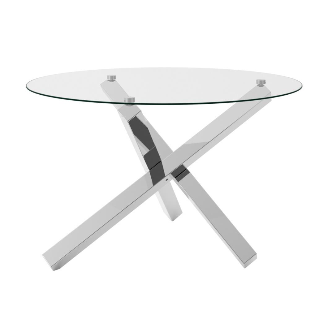 Noble Round Dining Table - Glass Top - Silver Stainless Steel Legs - 120cm