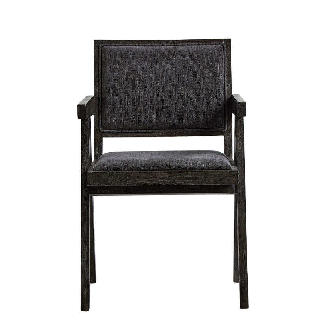 Adagio Inspired Dining Chair - Grey Upholstery Fabric - Brushed Black Oak Frame