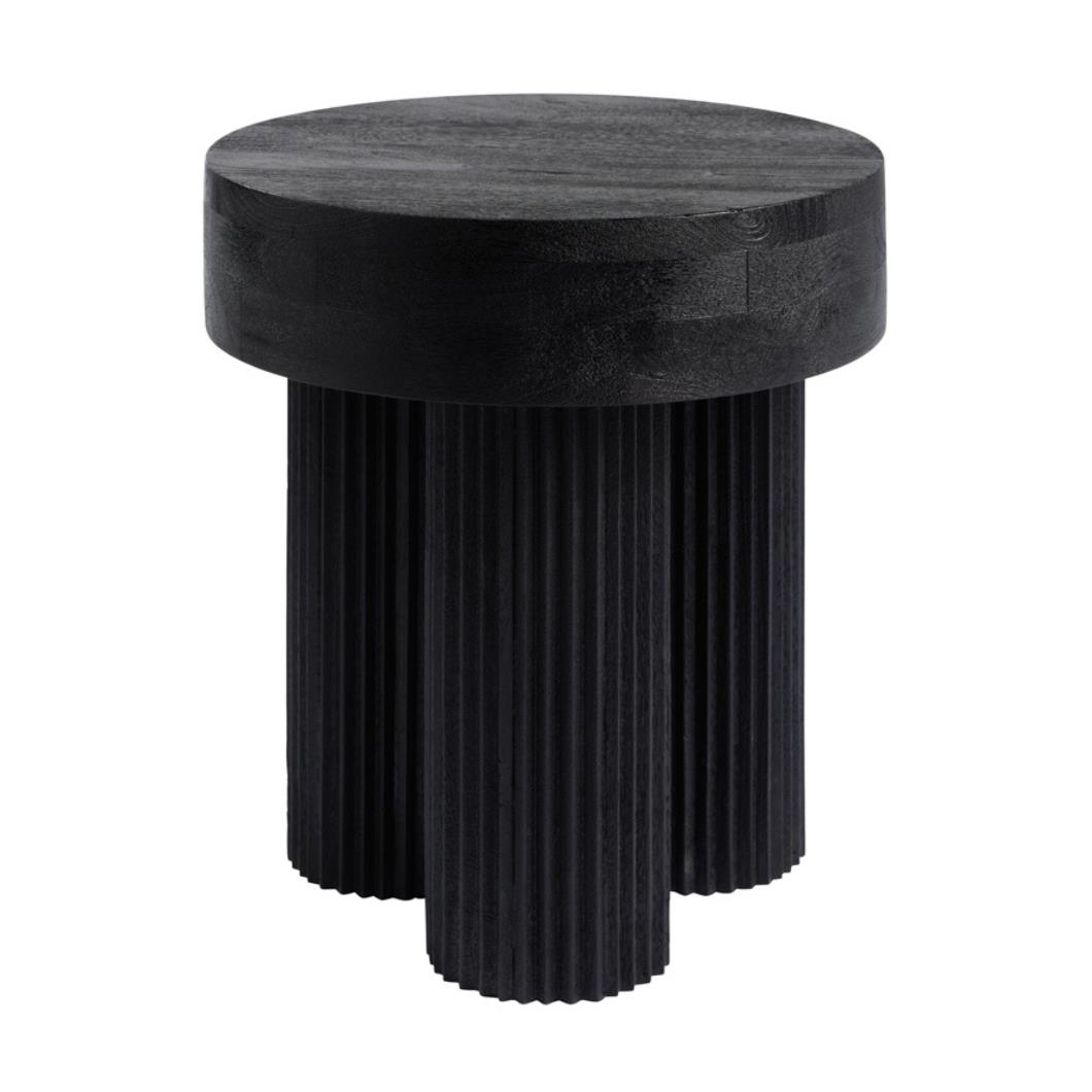 OTI Torio Side Table - Black Mango Wood - Reeded Sculptural Base