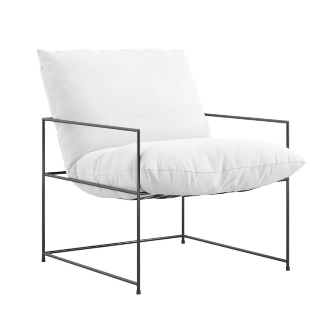 Parker Accent Chair - White Fabric Cushion Seat - Black Metal Frame