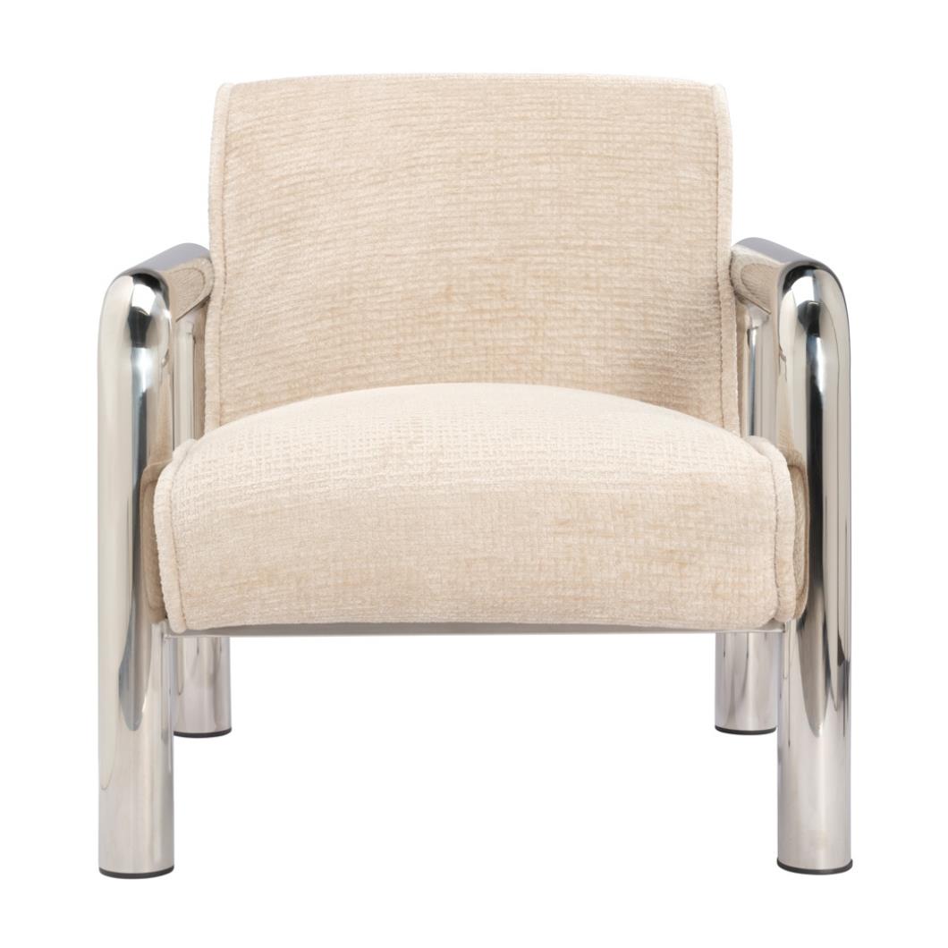 OTI Haider Armchair - Beige Shortbread Textured Seat - Chrome Accent Frame