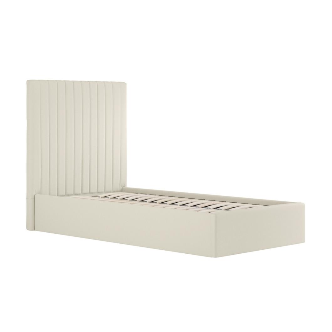 Luna Ottoman Storage Single Bed - Soft Milk Velvet Upholstered Tall Frame