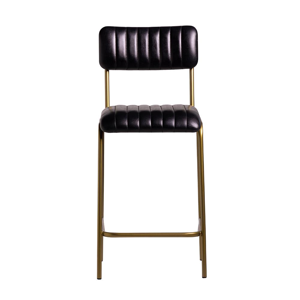 Diner Bar Stool - Black Leather Seat - Antique Brass Metal Frame - 75cm