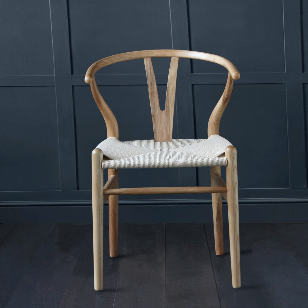 Hans Wegner Style Wishbone Chair Natural Ash With Natural Paper