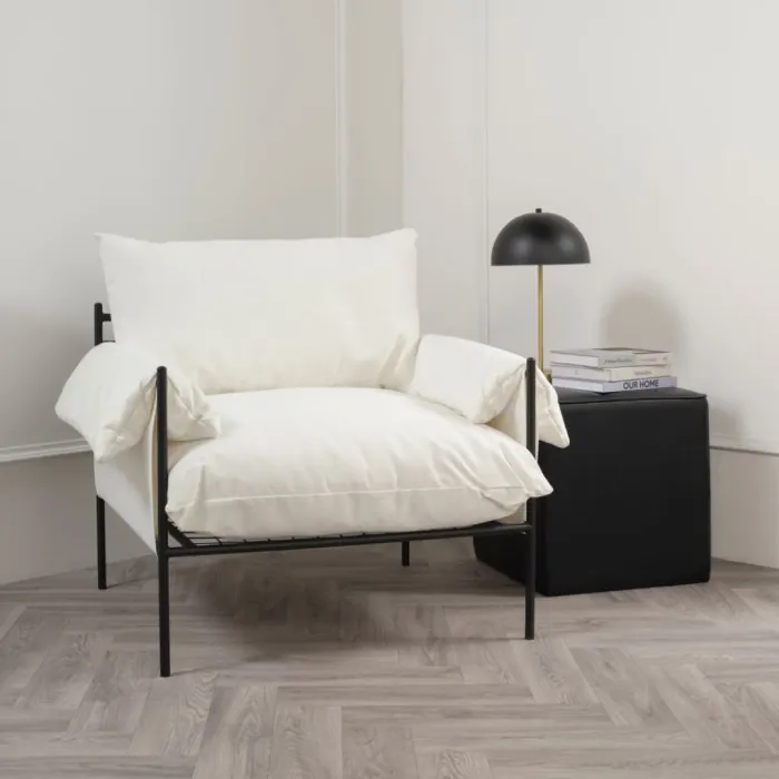 Onyx Armchair | White Fabric Seat | Matte Black Frame| Where Saints Go