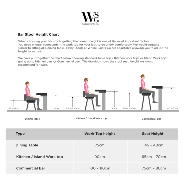 Our bar stool size chart helps you get those measurements sorted in a cinch!