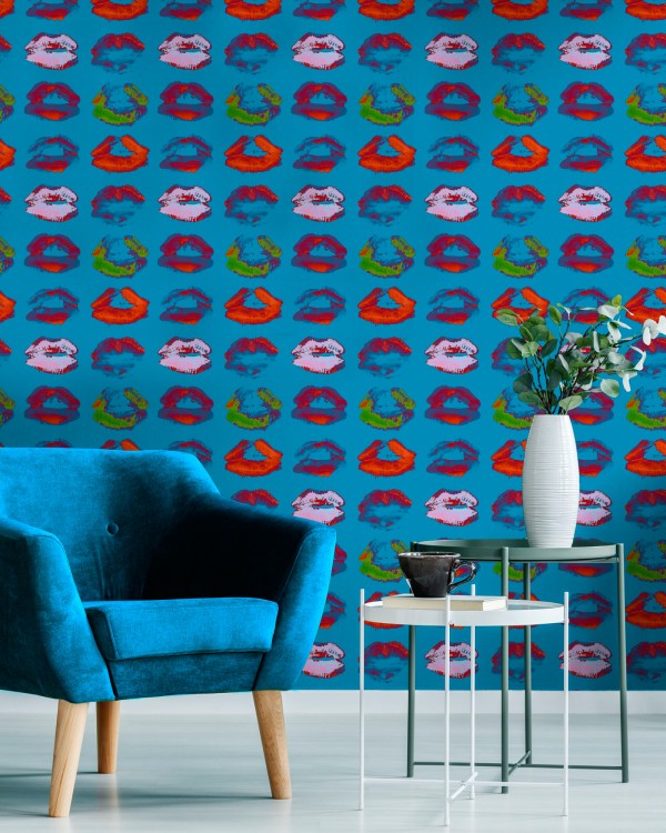 Express your inner artistic side with our striking Neon Kiss Blue Wallpaper