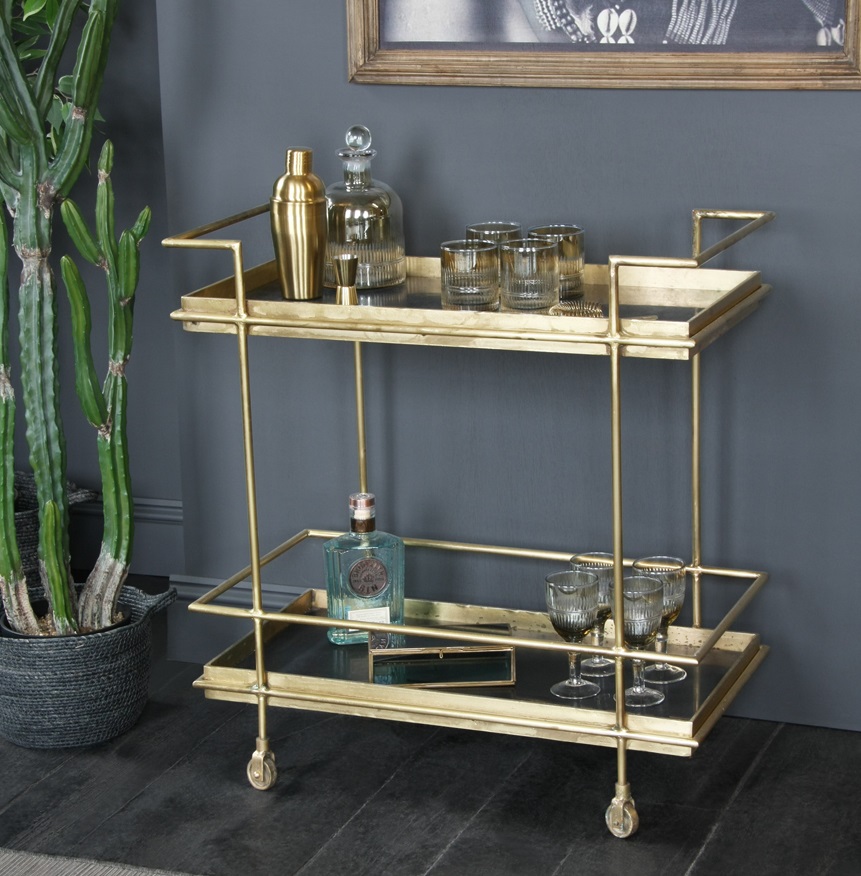 gold Art Deco inspired Lama drinks trolley by Where Saints Go