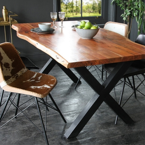arcacia dining table with black metal cross legs by Where Saints Go