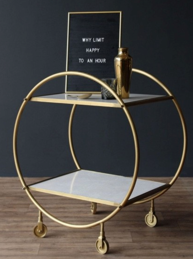 Round Brass and Marble Drinks Trolley