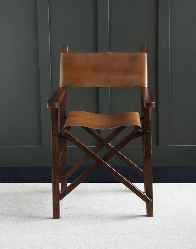 Brown leather wooden folding director's chair by Where Saints Go